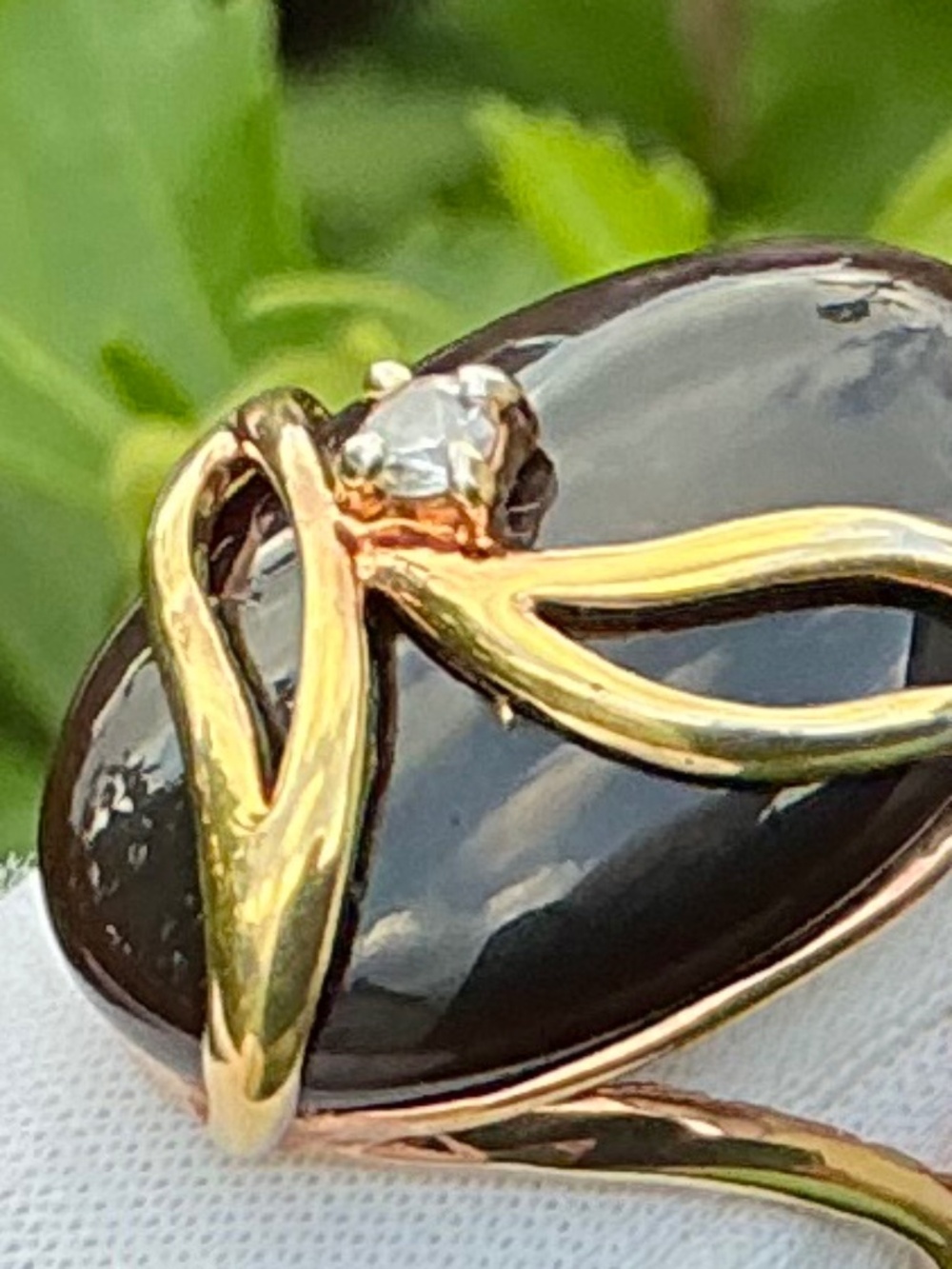 Vintage Seta Oval Black Onyx & Crystal Gold Plated Statement Ring Size 6 - Picture 10 of 13